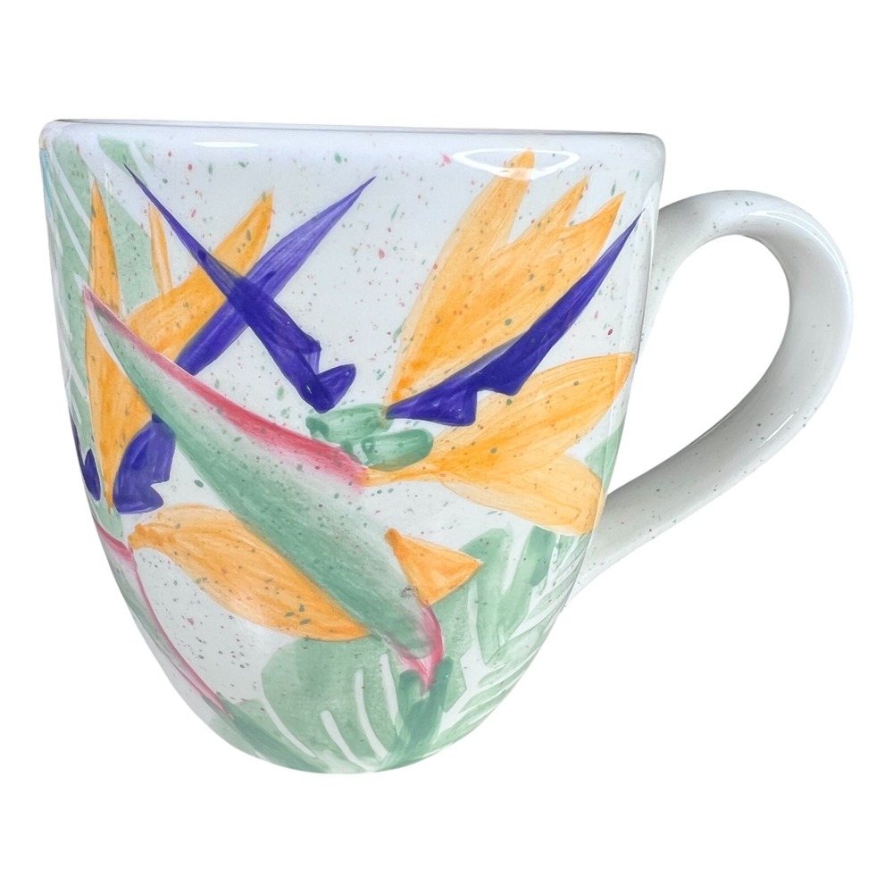 Botanica Handpainted Bird of Paradise Coffee Mug Floral Tropical Art Cup